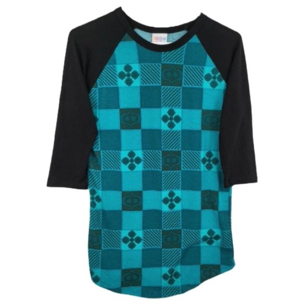LuLaRoe Womens Size X Small Black Green Randy 3/4 Sleeve Crew‎ Neck Shirt